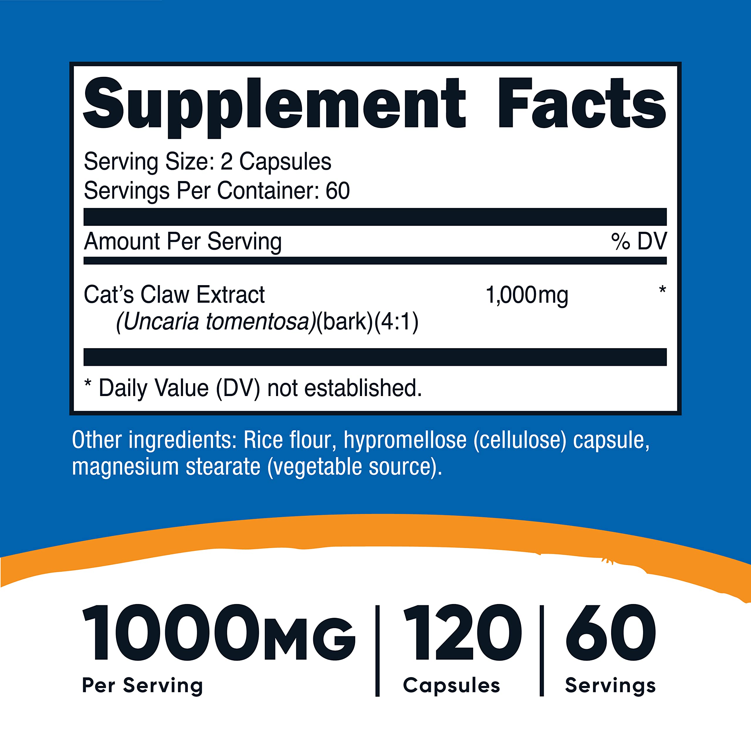 Cat's Claw 1000mg per serving graphic (2 capsules)