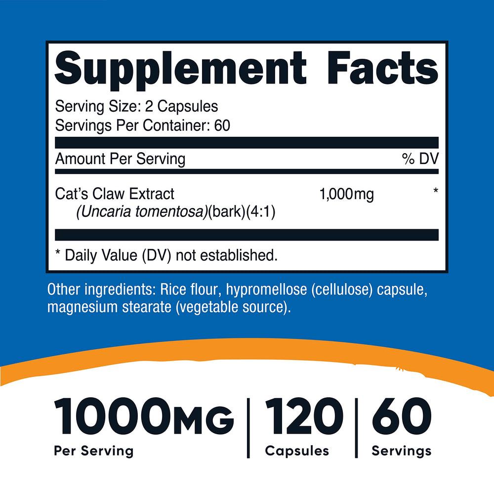 Cat's Claw 1000mg per serving graphic (2 capsules)
