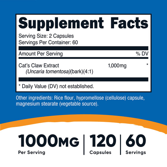 Cat's Claw 1000mg per serving graphic (2 capsules)