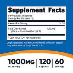 Cat's Claw 1000mg per serving graphic (2 capsules)