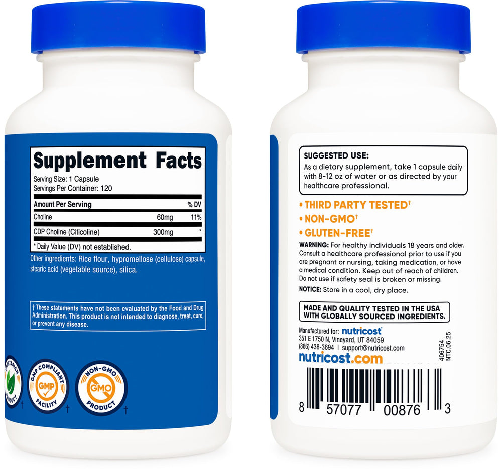 Nutricost CDP Choline bottle front with label