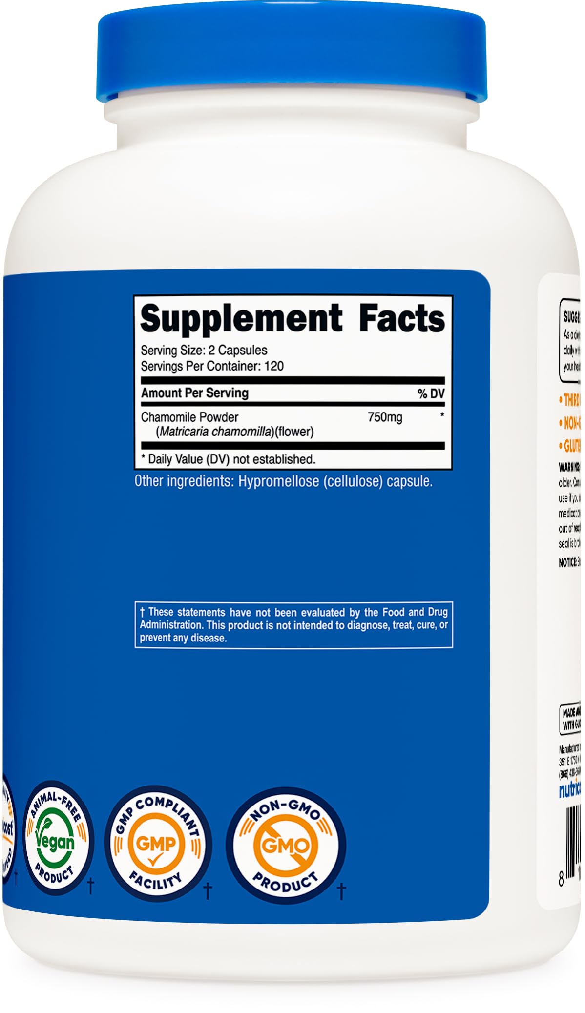 ISO accredited third-party testing seal on Nutricost Chamomile packaging