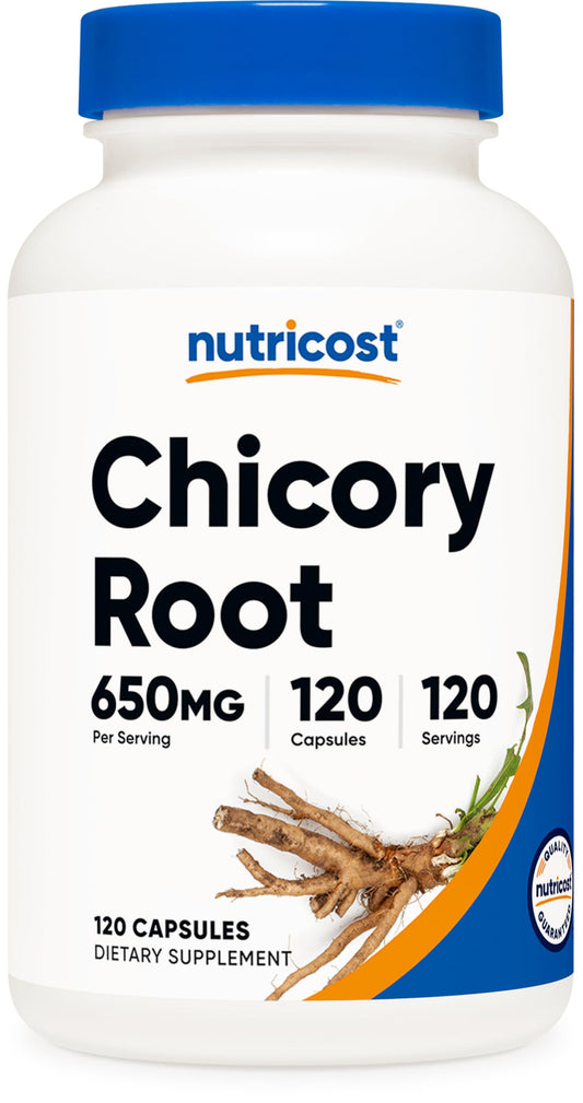 Nutricost Chicory Root 650mg capsule bottle with 120 capsules