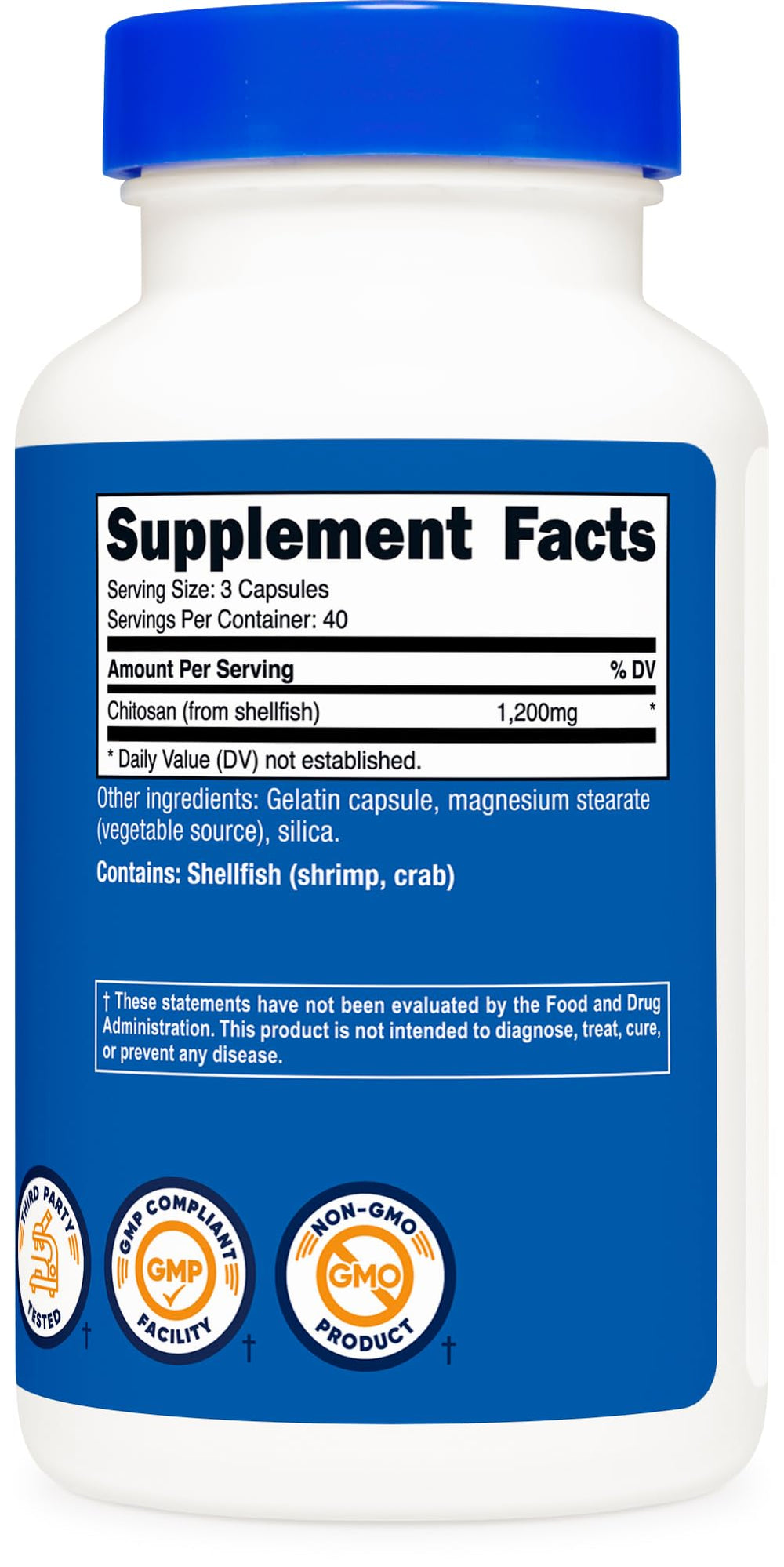 Capsules arranged with Nutricost Chitosan bottle for daily use