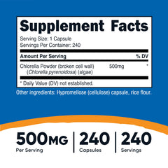 Close-up of Nutricost Chlorella bottle label