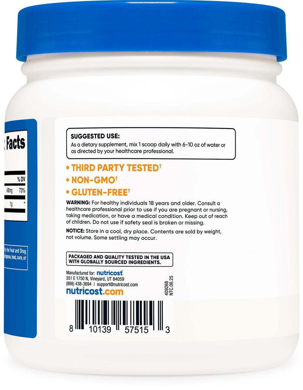 GMP compliant and FDA registered manufacturing facility for Nutricost Choline Bitartrate
