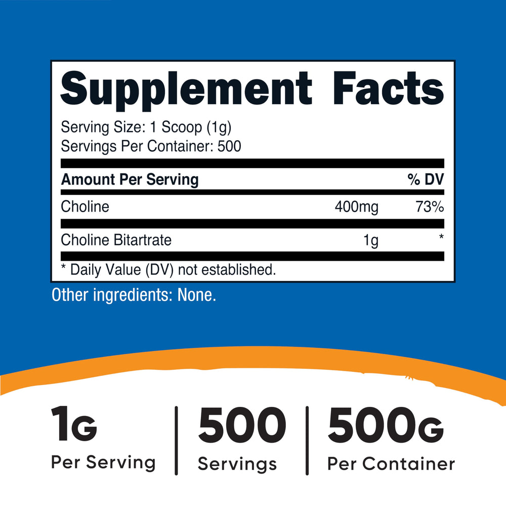 Serving scoop with Nutricost Choline Bitartrate Powder (1 scoop per serving)