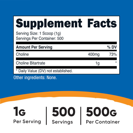 Serving scoop with Nutricost Choline Bitartrate Powder (1 scoop per serving)