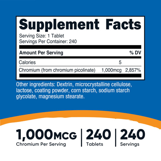 Chromium 1000mcg tablet close-up