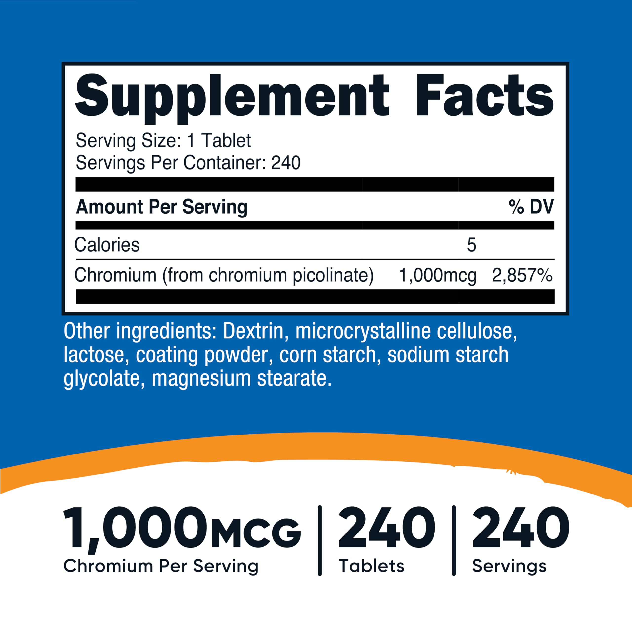 Nutricost Chromium 1000mcg bottle back label