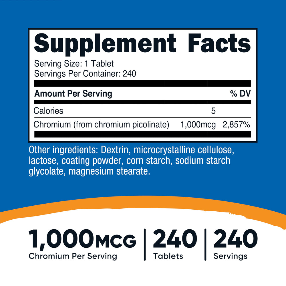 Nutricost Chromium 1000mcg bottle back label