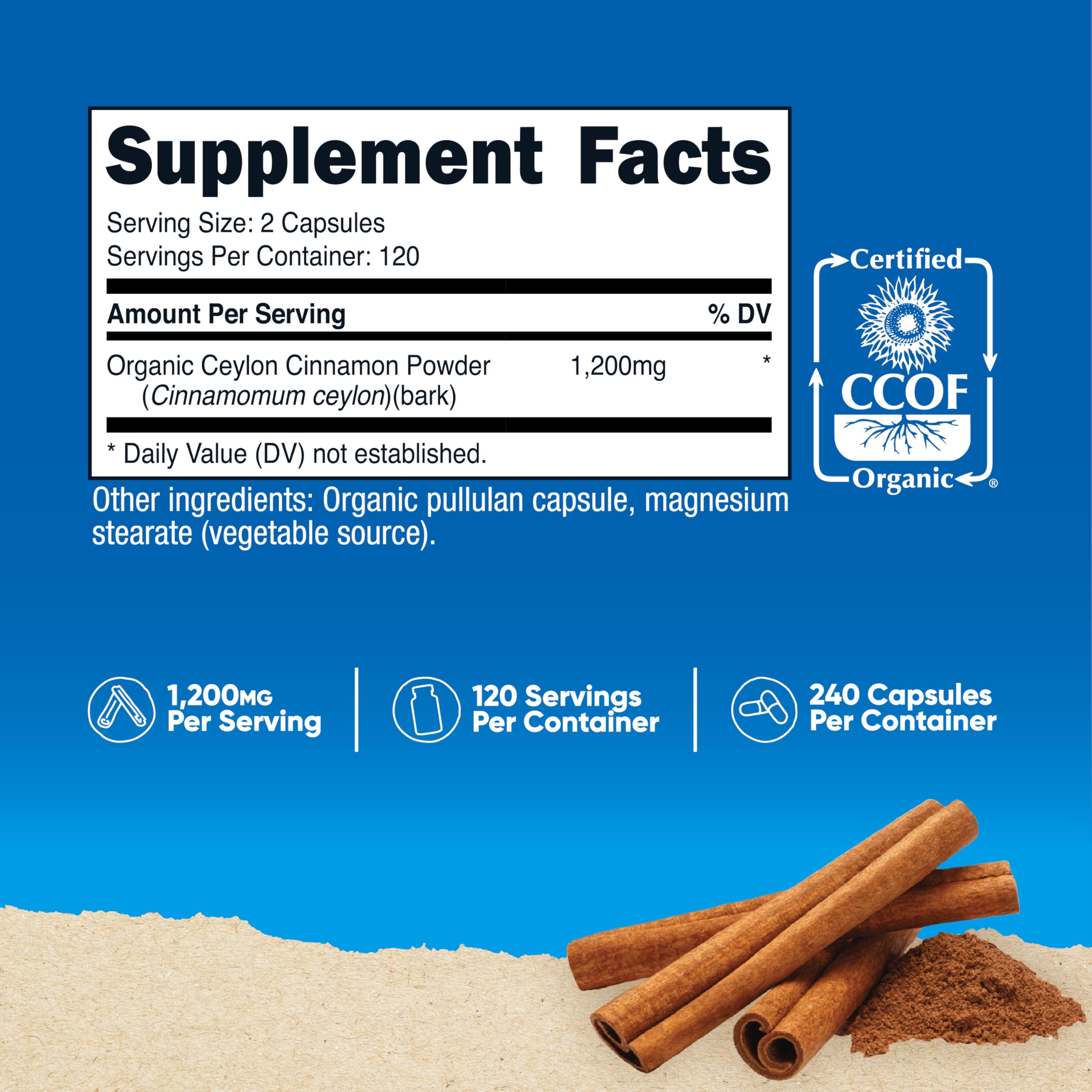 Close-up of Nutricost Cinnamon Capsules bottle and label