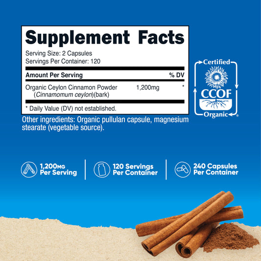 Close-up of Nutricost Cinnamon Capsules bottle and label