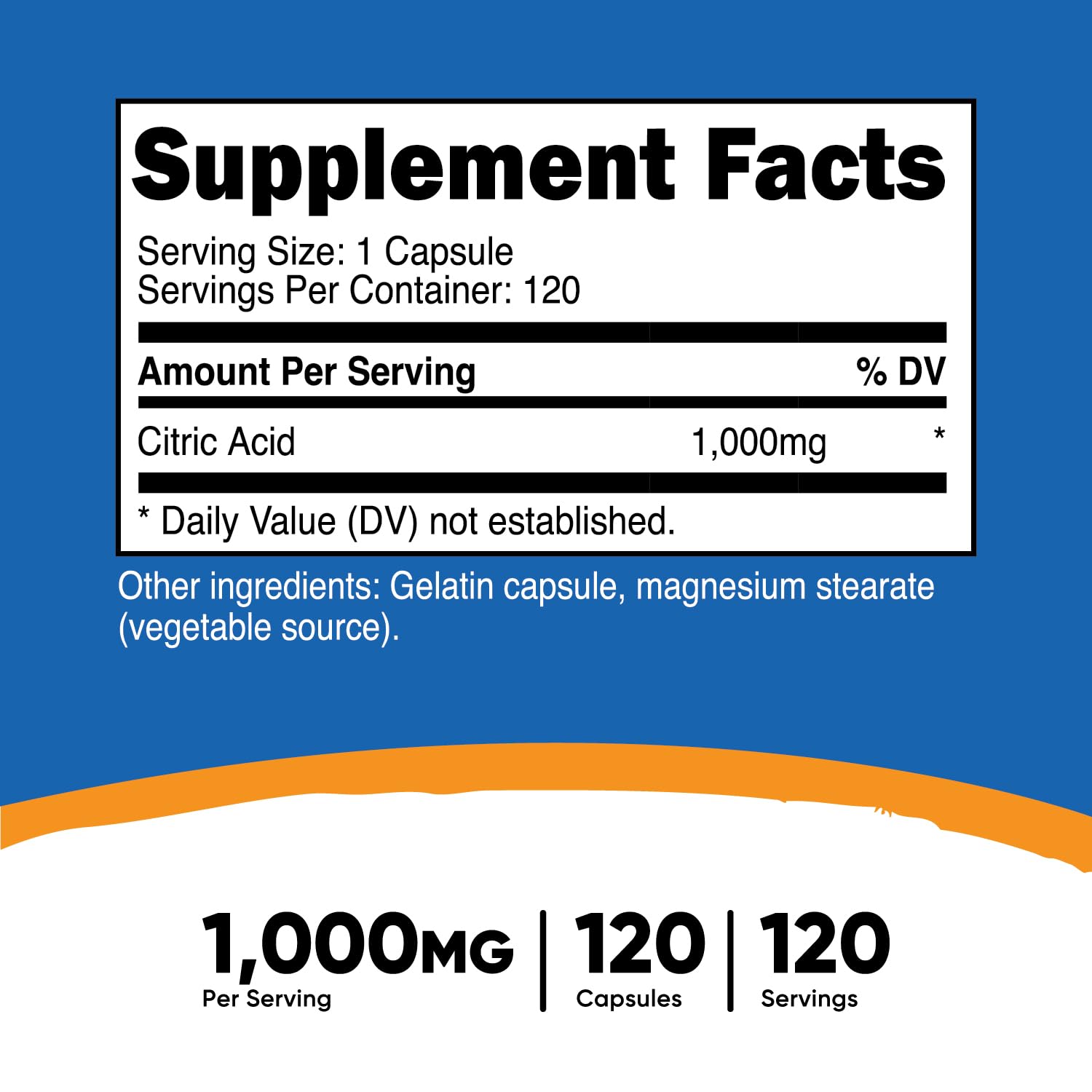 Close-up of a Citric Acid 1000mg capsule