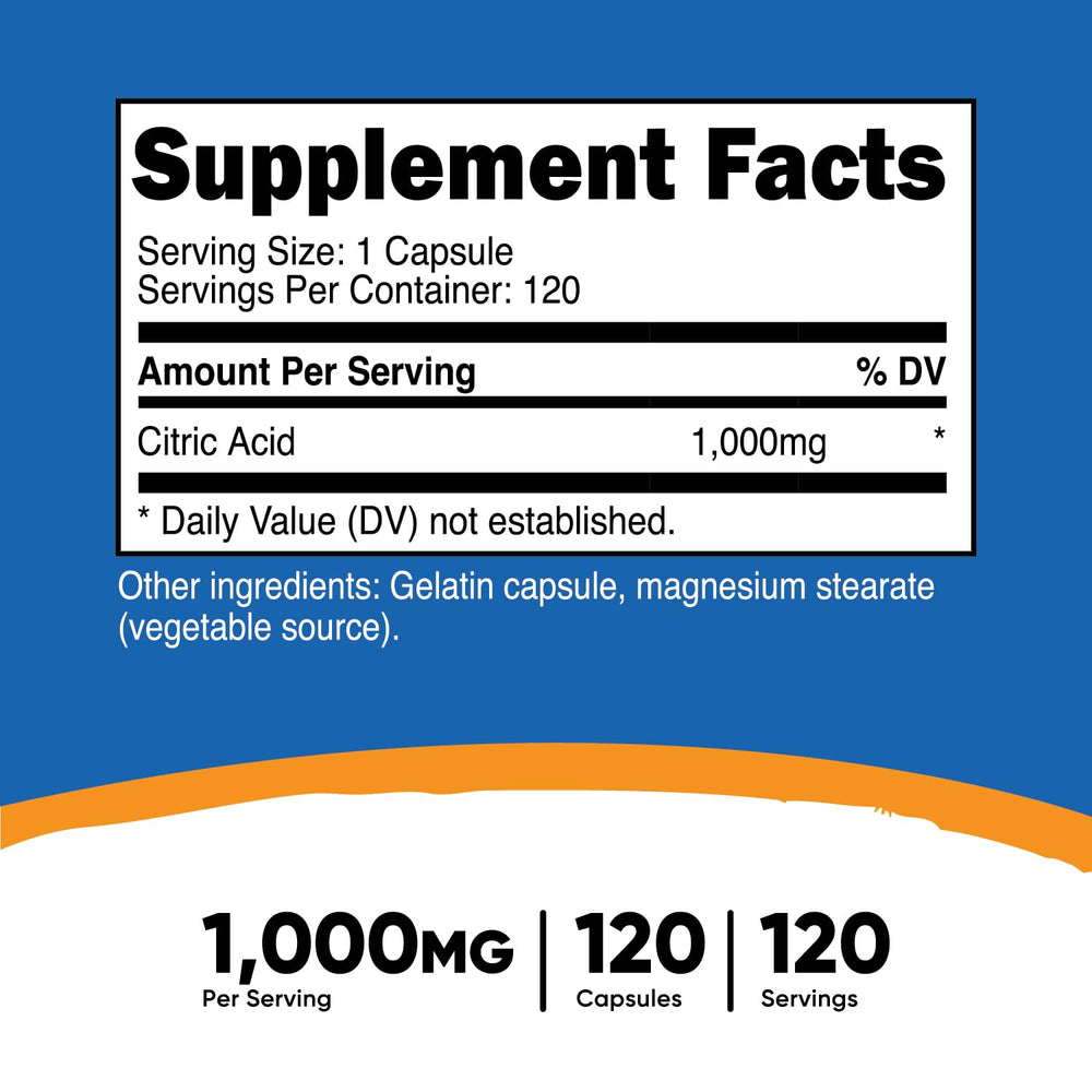 Close-up of a Citric Acid 1000mg capsule