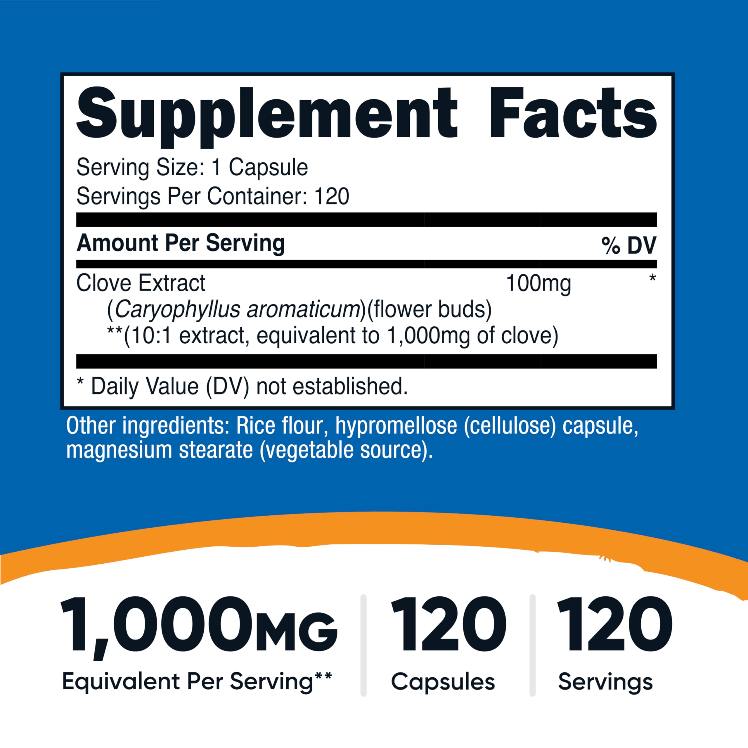 Close-up of Nutricost Clove 10:1 Extract bottle showing label