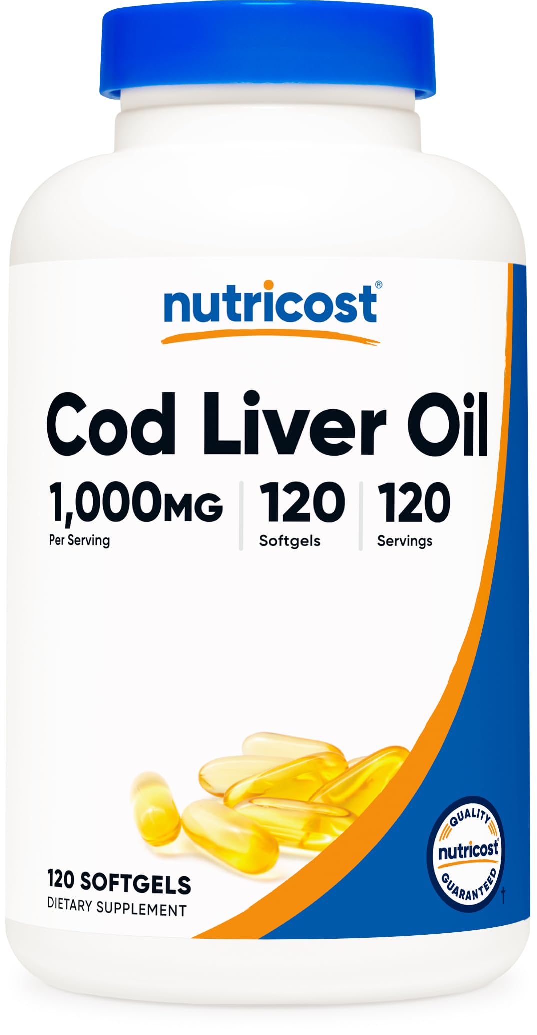 Nutricost Cod Liver Oil 1000mg softgel bottle with 120-count