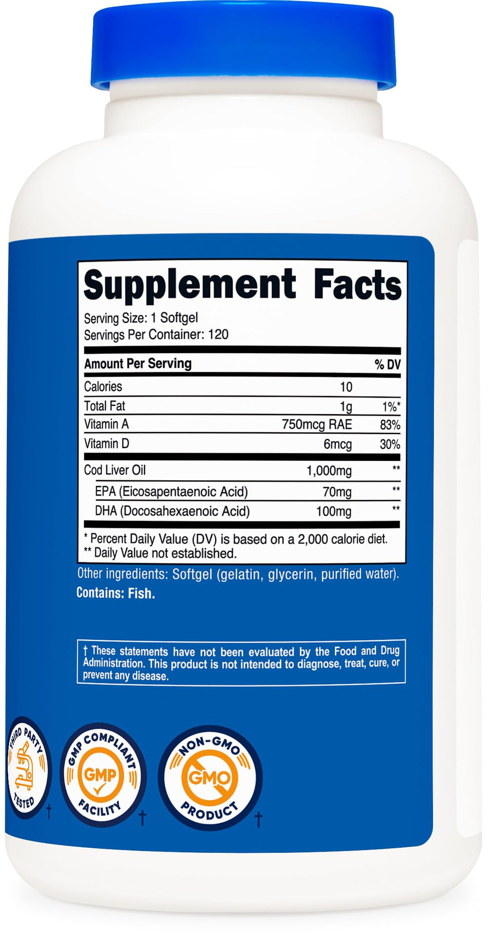 Illustration showing vitamins A and D with EPA and DHA from cod liver oil