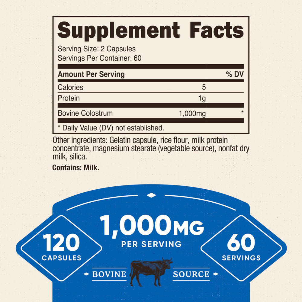 Back of Nutricost Colostrum bottle showing supplement facts