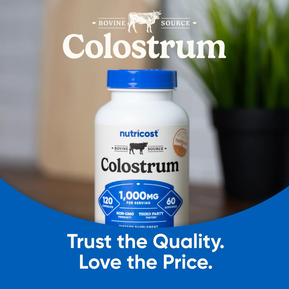 Packaging showing 60 servings of Nutricost Colostrum