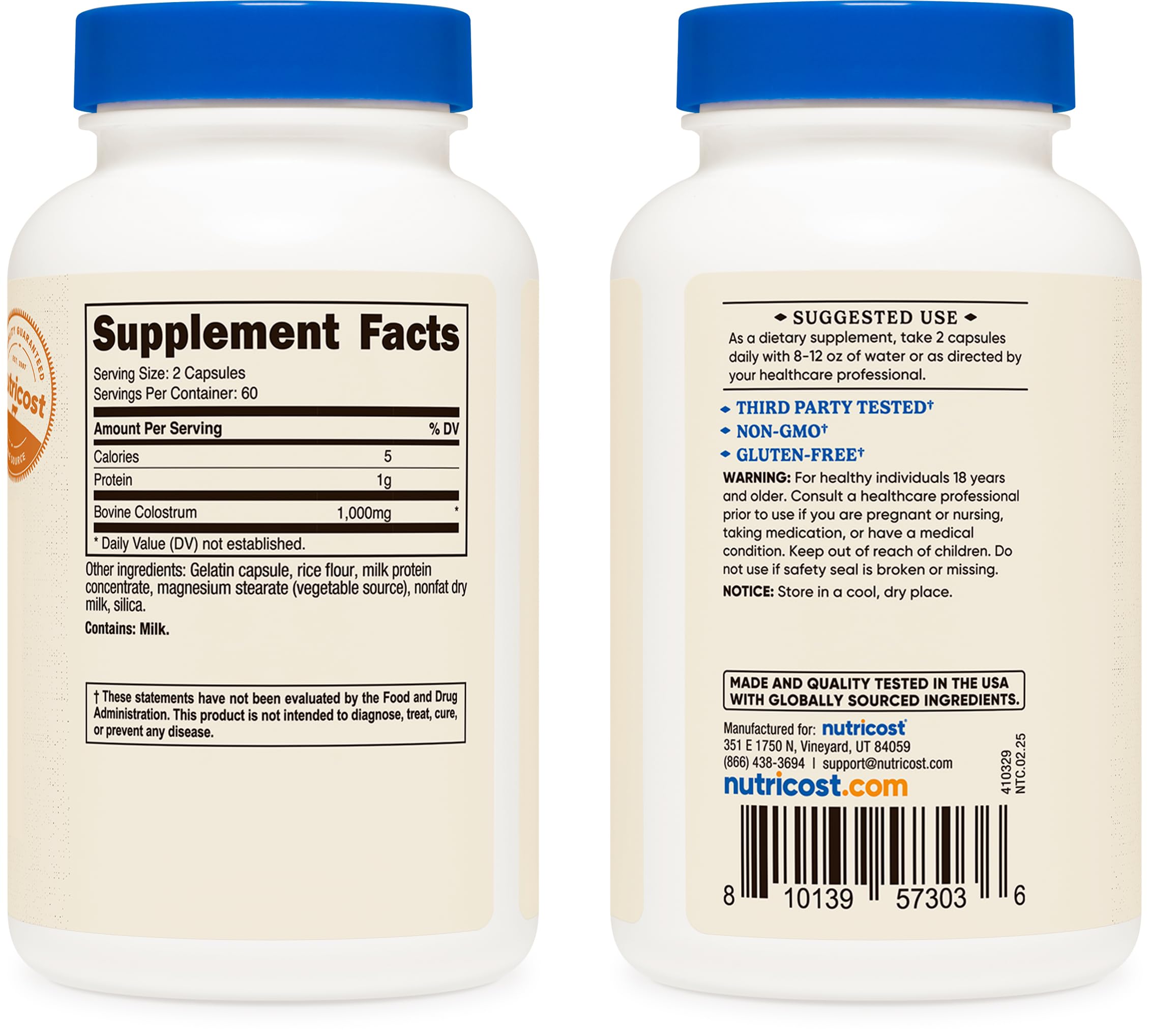 Nutricost Colostrum 1000mg ingredients and supplement facts