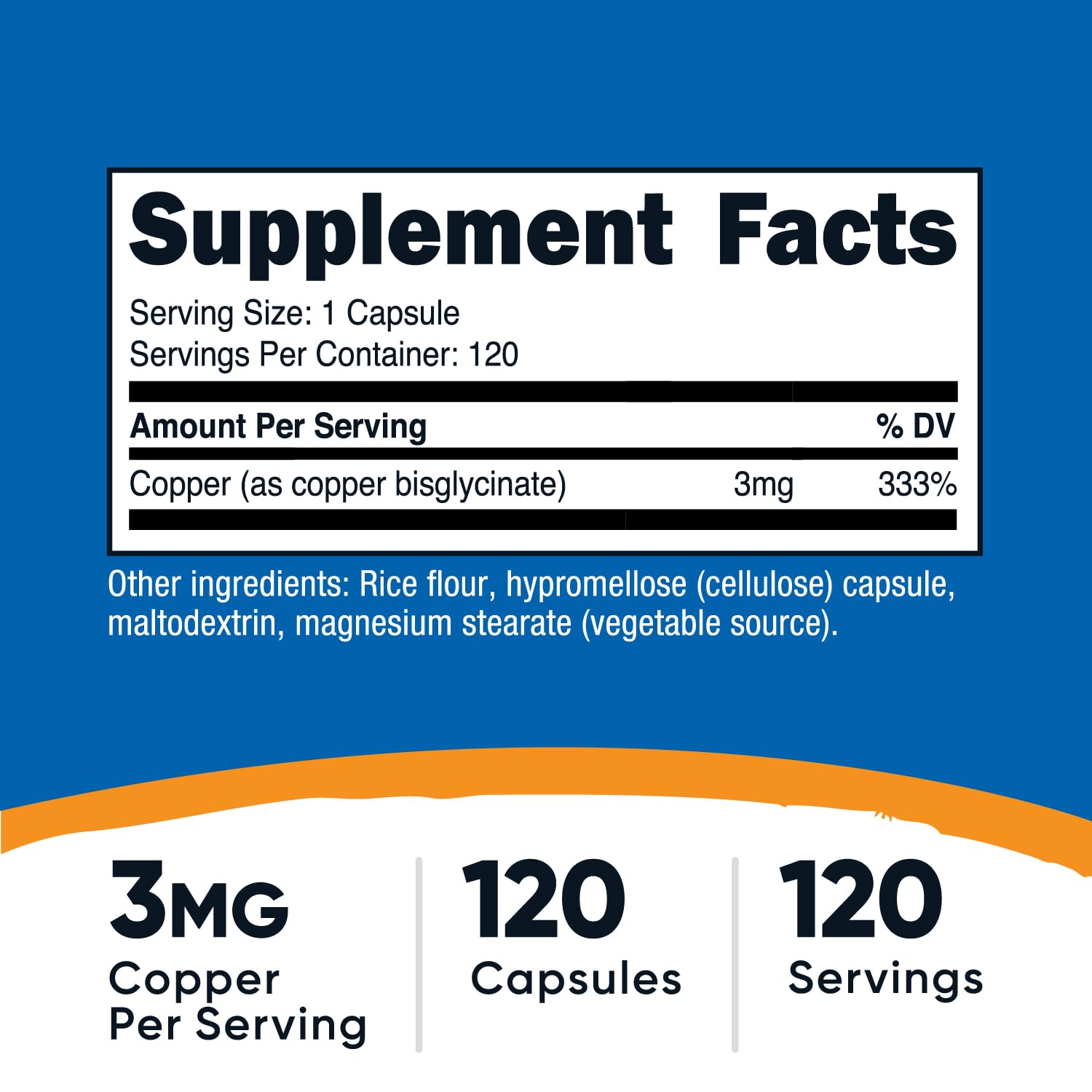 Serving size showing 3 mg copper glycinate per capsule