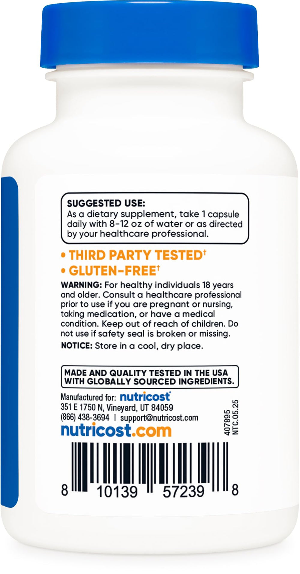 Supplement facts label for Nutricost Copper Glycinate Capsules