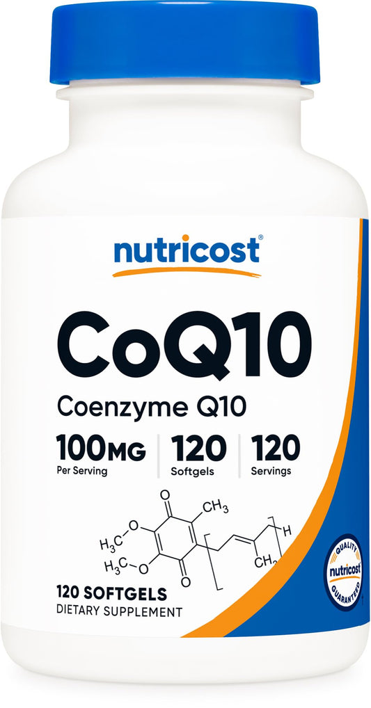 Nutricost CoQ10 Softgels bottle label showing 120 servings