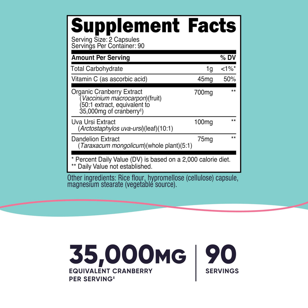 Close-up of Nutricost Cranberry Extract for Women label