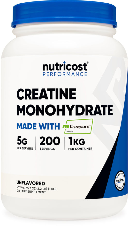 Nutricost Creapure ae Creatine Monohydrate powder bottle 1kg