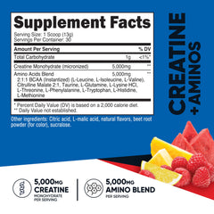 Nutrition facts label for Nutricost Creatine + Aminos Fruit Punch