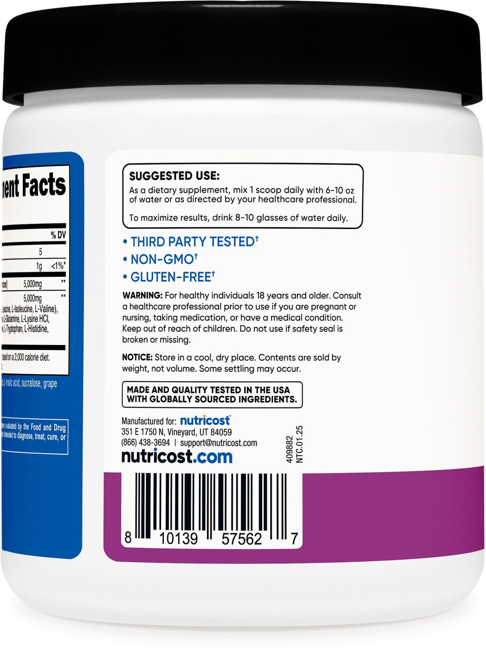 Nutricost Creatine + Aminos Grapes packaging box
