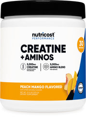Nutricost Creatine + Aminos Peach Mango bottle - front view