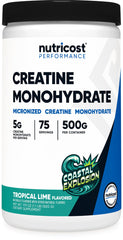Nutricost Creatine Monohydrate Coastal Explosion 500g bottle label close-up