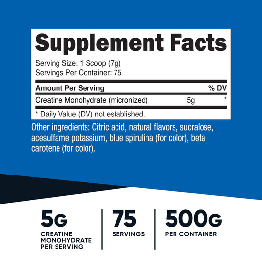 Full bottle of Nutricost Creatine Monohydrate Coastal Explosion 500g