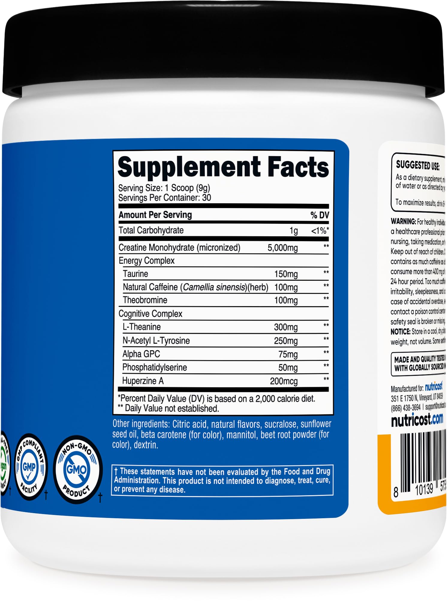 GMP-certified, vegan-friendly, GMO-free packaging and logos
