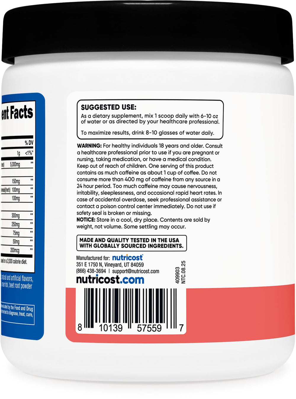30-serving container of Nutricost Creatine + Energy