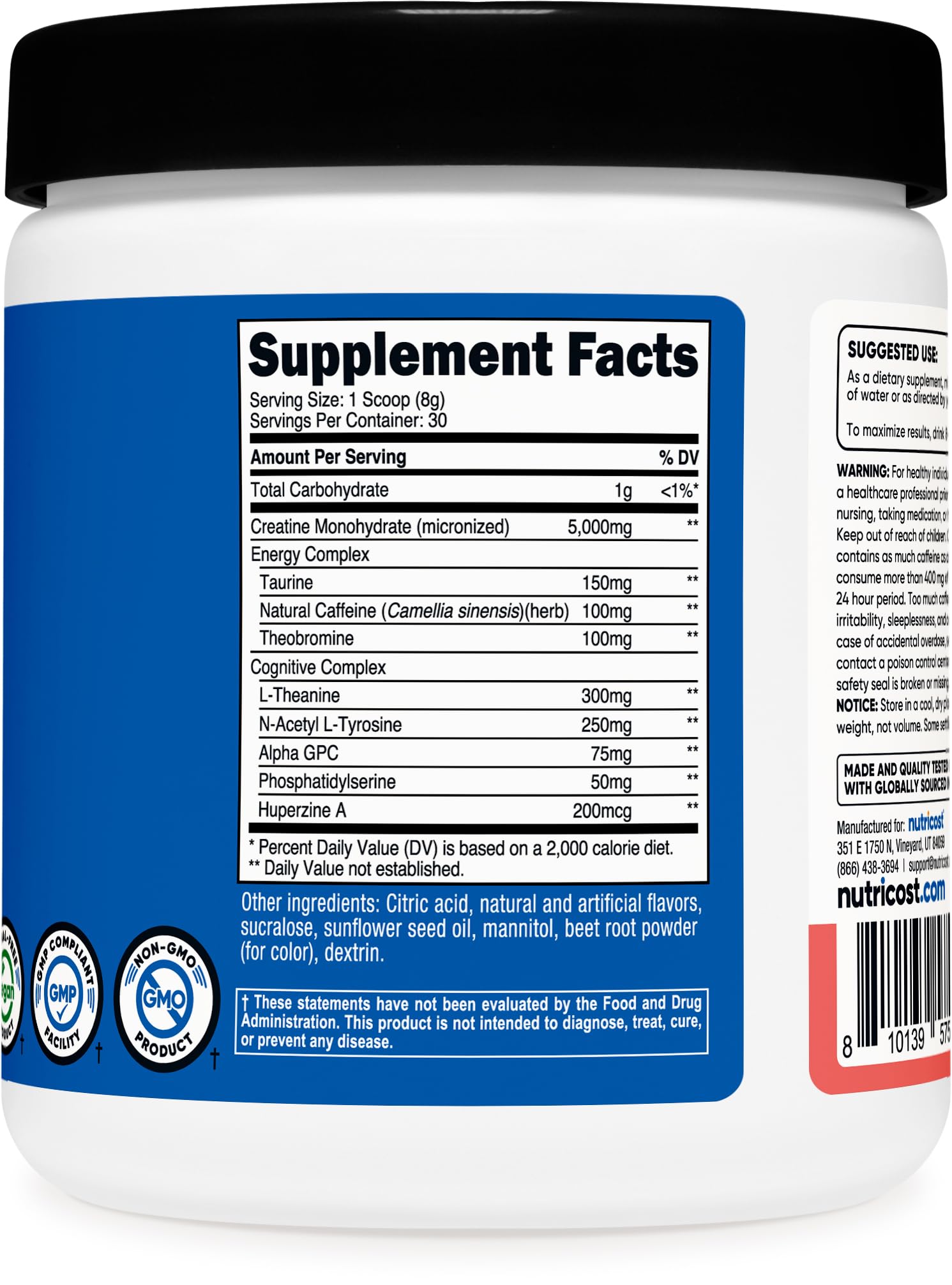 GMP-compliant facility and third-party tested Nutricost label