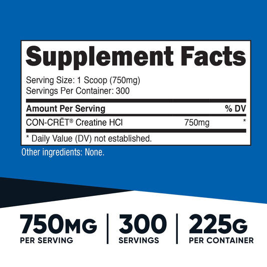 Nutricost Creatine HCl Powder 8 oz bottle - back label