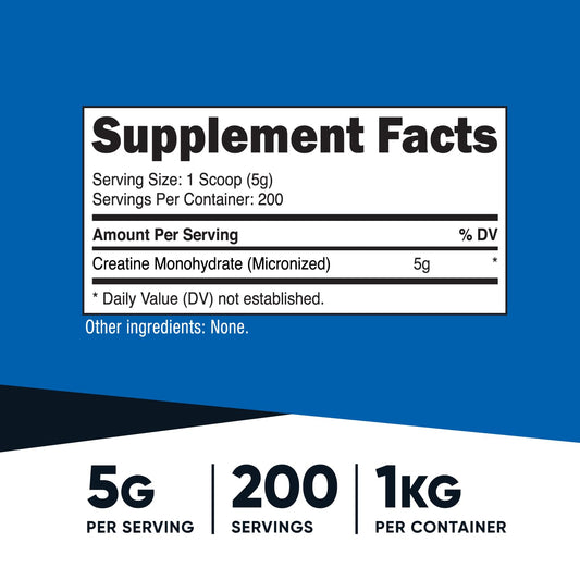Close-up of Nutricost Creatine Monohydrate Micronized packaging 1 kg