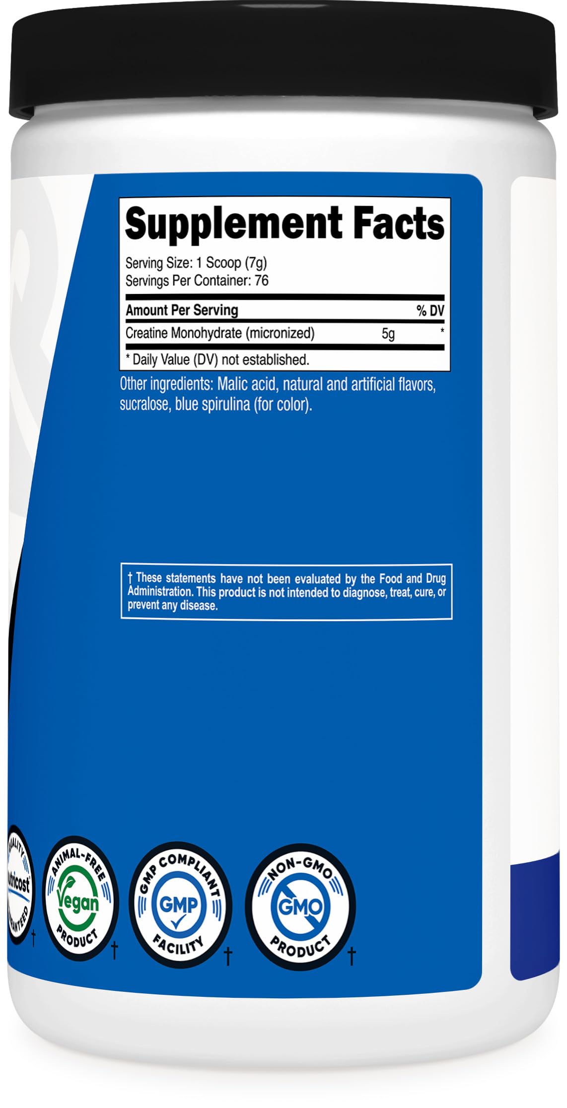 Back view of Nutricost Creatine Monohydrate Powder Blue Raspberry container