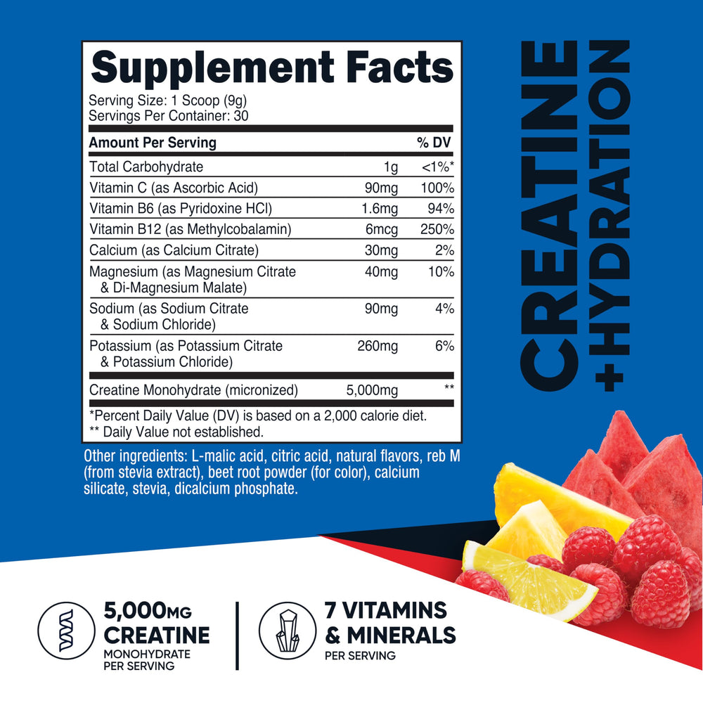 Product label for Nutricost Creatine Monohydrate Fruit Punch