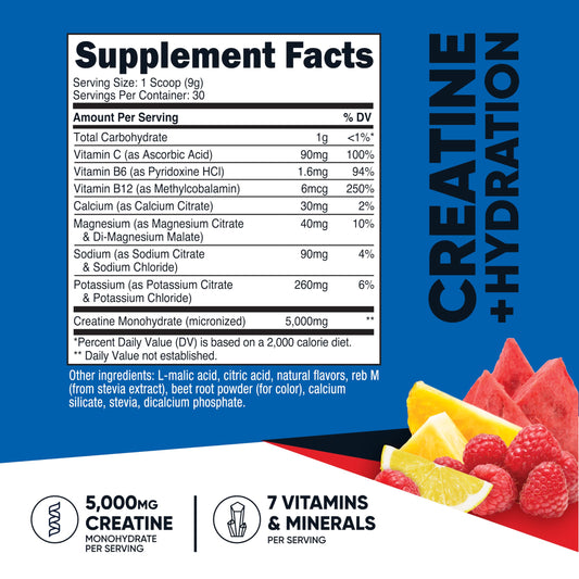 Product label for Nutricost Creatine Monohydrate Fruit Punch