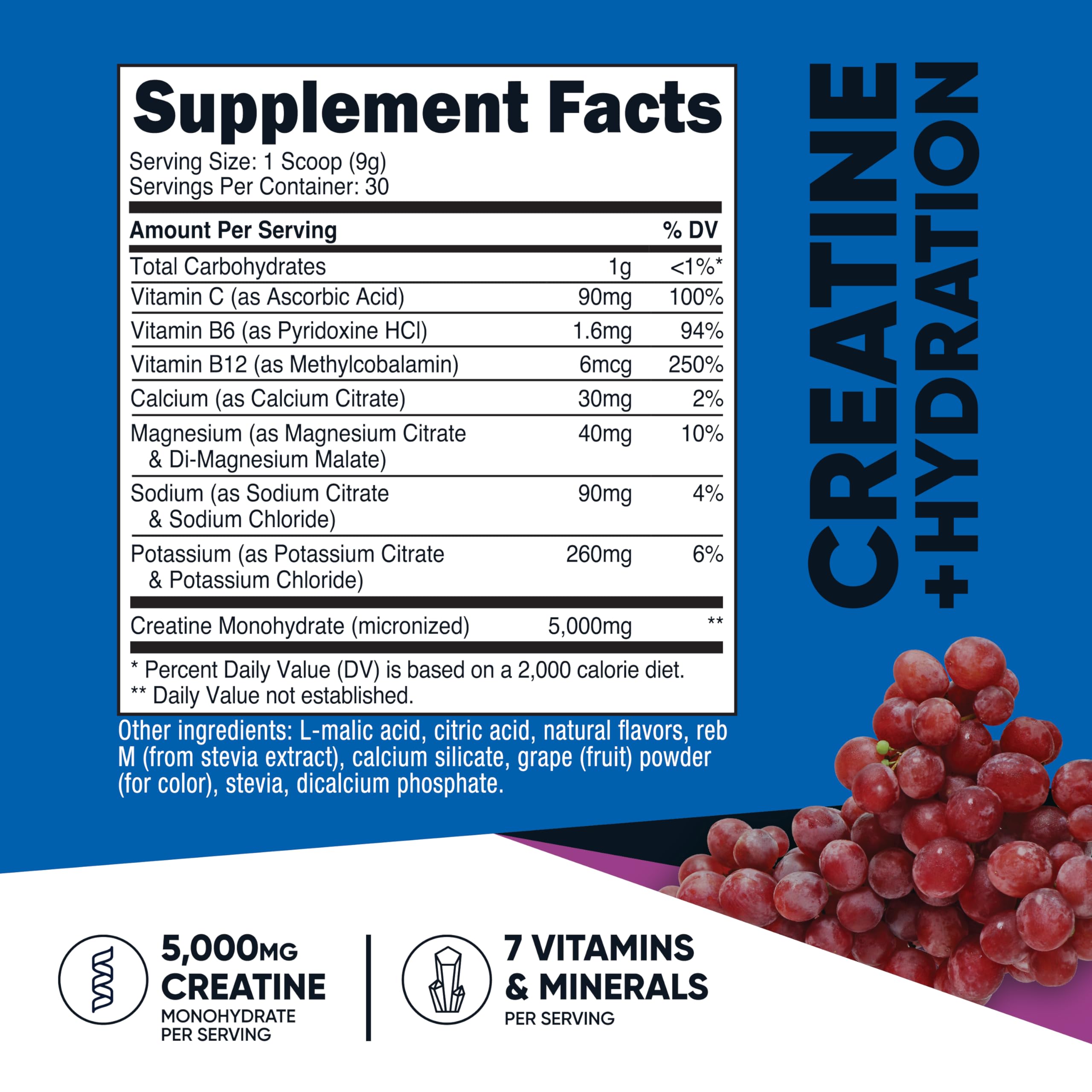 Nutrition label showing 5,000mg creatine per serving
