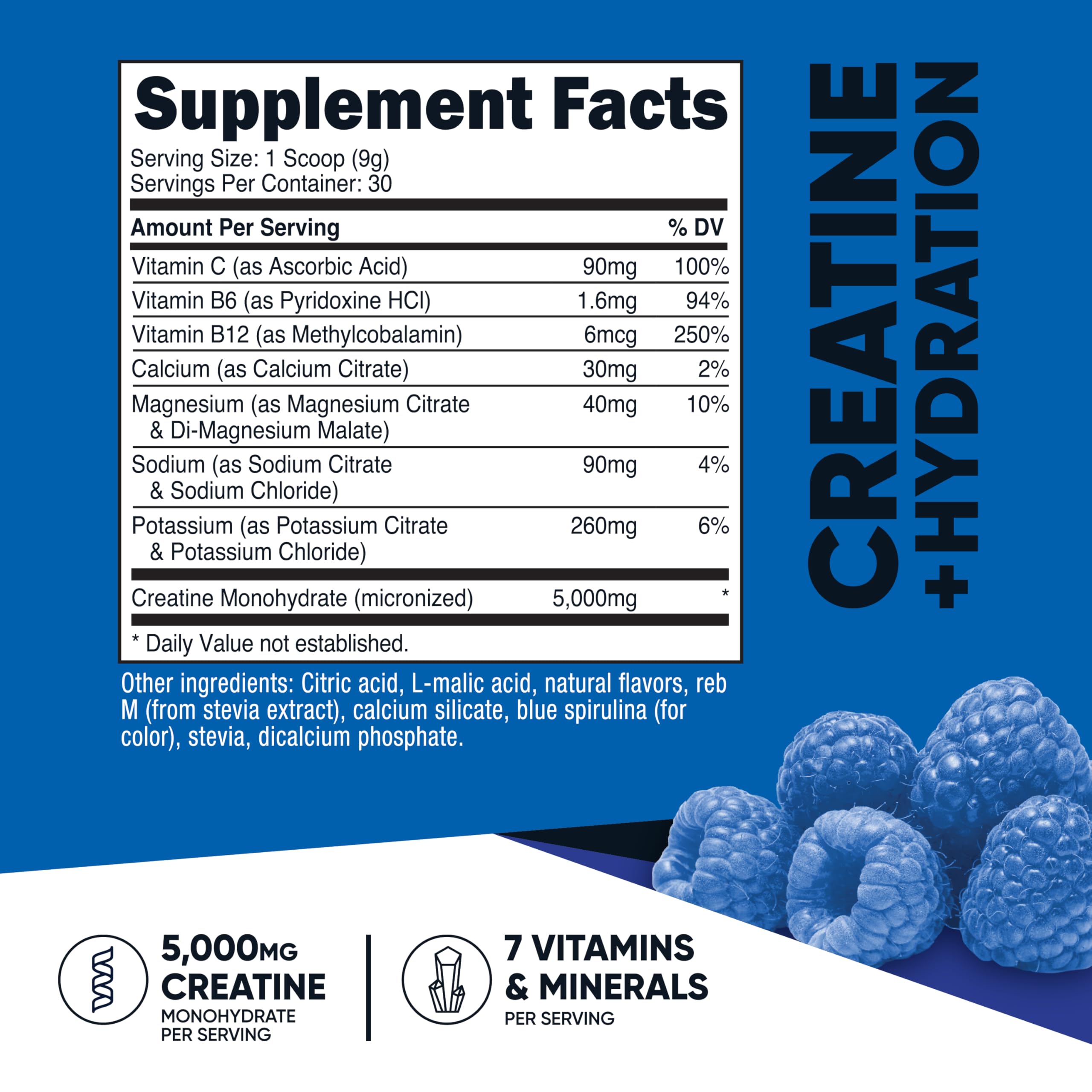 Blue Raspberry flavored powder scoop beside Nutricost container