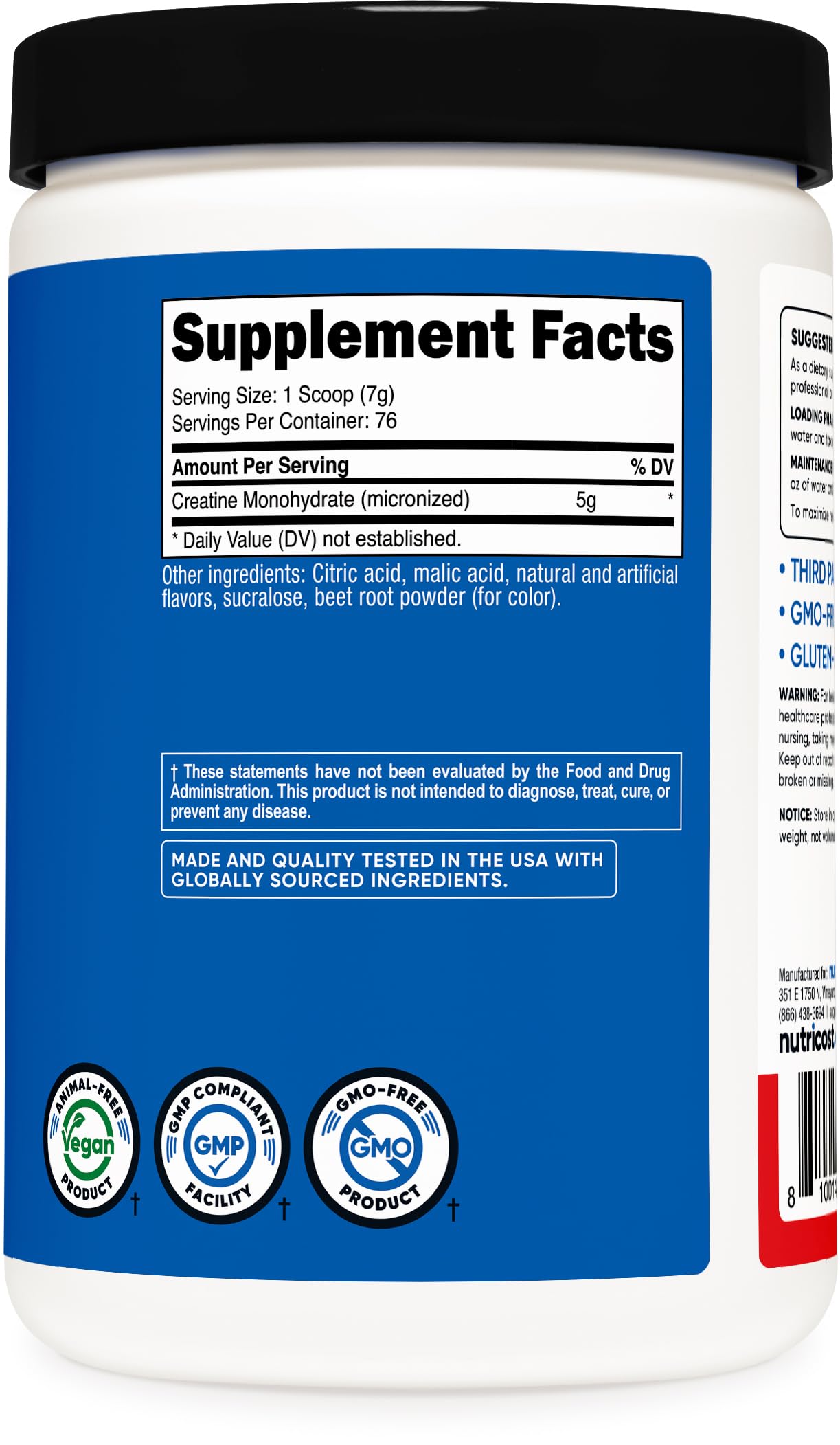 NSF Certified, GMP Compliant, FDA Registered Facility certification badges