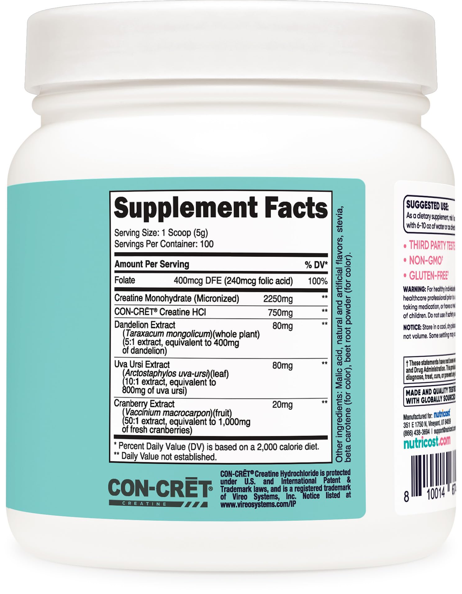 Packaging for Nutricost Creatine Monohydrate Powder bottle