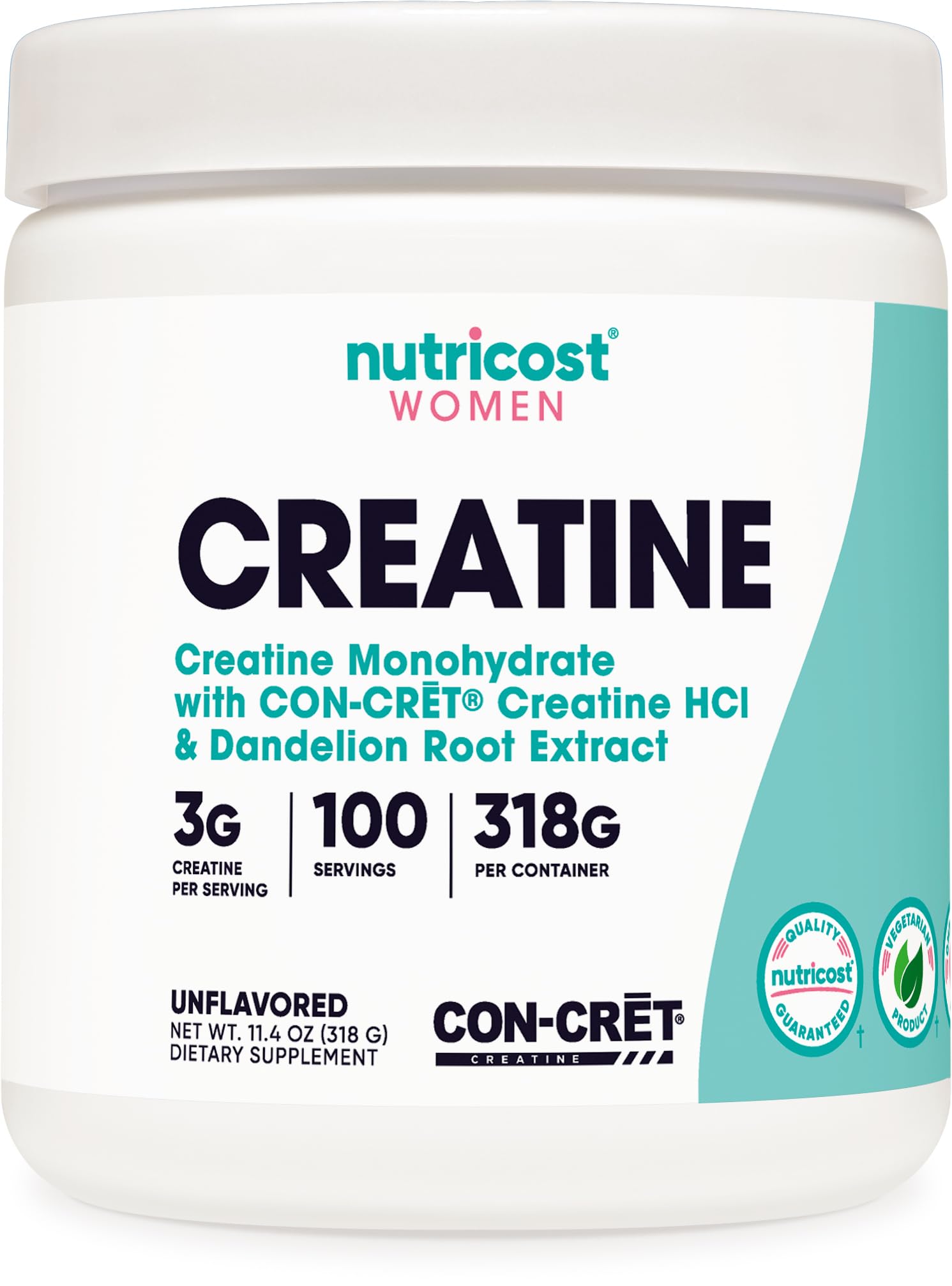 Nutricost Creatine Monohydrate powder bottle for women with scoop