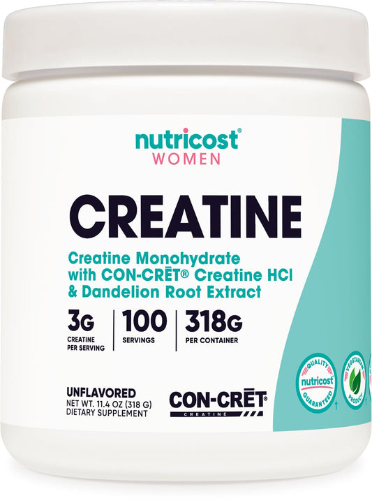 Nutricost Creatine Monohydrate powder bottle for women with scoop