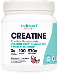 Nutricost Creatine Monohydrate Powder for Women bottle with Strawberry Lemonade flavor